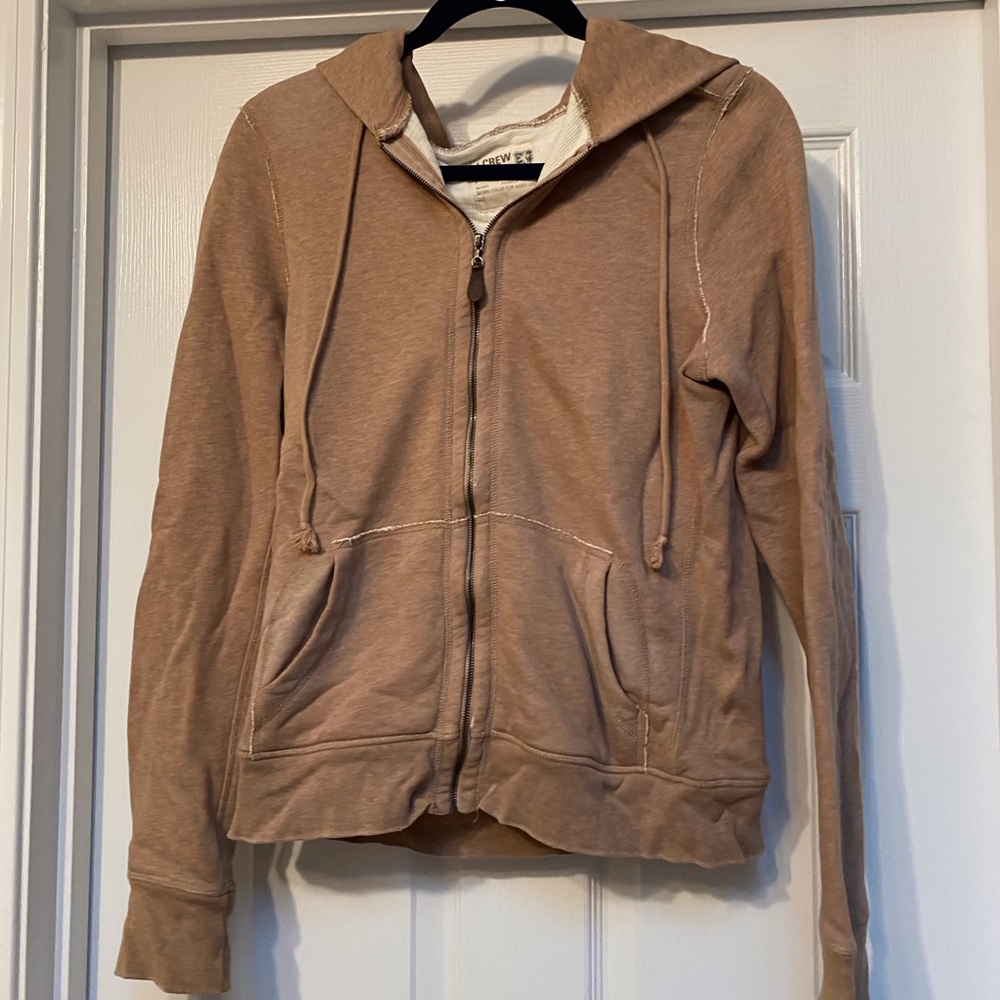 EUC Camel Jcrew Waffle Zip Hoodie w/ leather zip